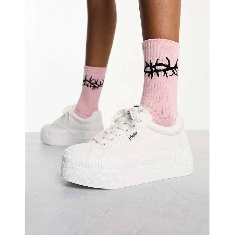 Buffalo Vegan-Friendly Women's Paired Flatform Sneakers White Sz 7.5 EUR 38